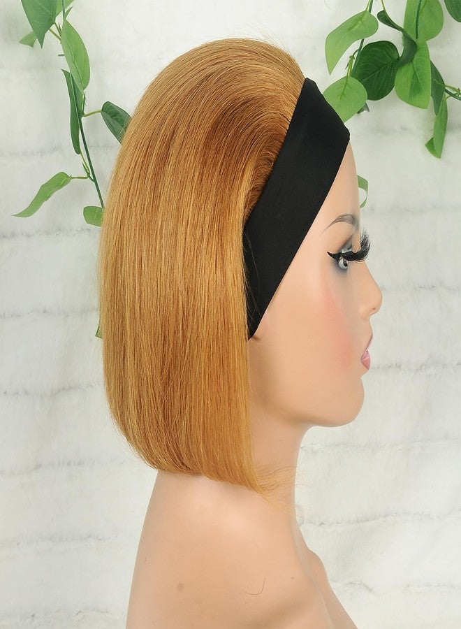Adette Bob Human Hair Headband Wigs Straight Brown Wigs For Black Women Short Bob Human Hair Wigs Color #30 Golden Brown None Front Lace 150% Density Brazilian Human Hair (8") - Image 3