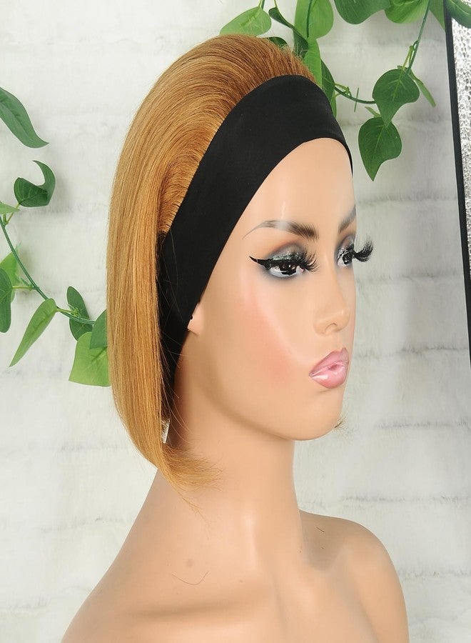 Adette Bob Human Hair Headband Wigs Straight Brown Wigs For Black Women Short Bob Human Hair Wigs Color #30 Golden Brown None Front Lace 150% Density Brazilian Human Hair (8") - Image 1