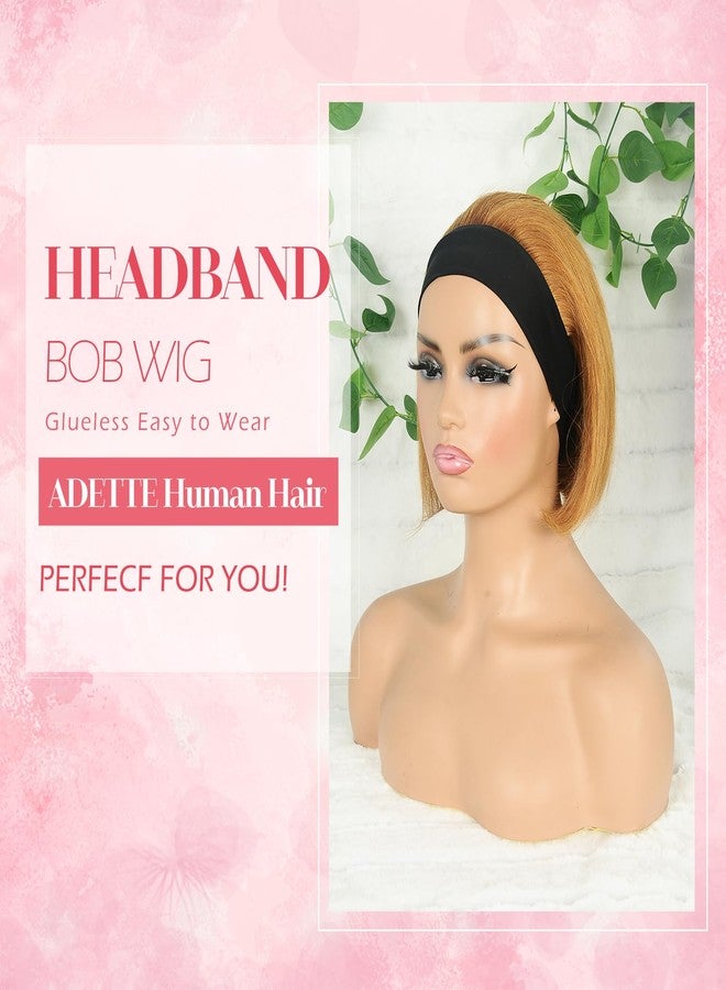 Adette Bob Human Hair Headband Wigs Straight Brown Wigs For Black Women Short Bob Human Hair Wigs Color #30 Golden Brown None Front Lace 150% Density Brazilian Human Hair (8") - Image 4