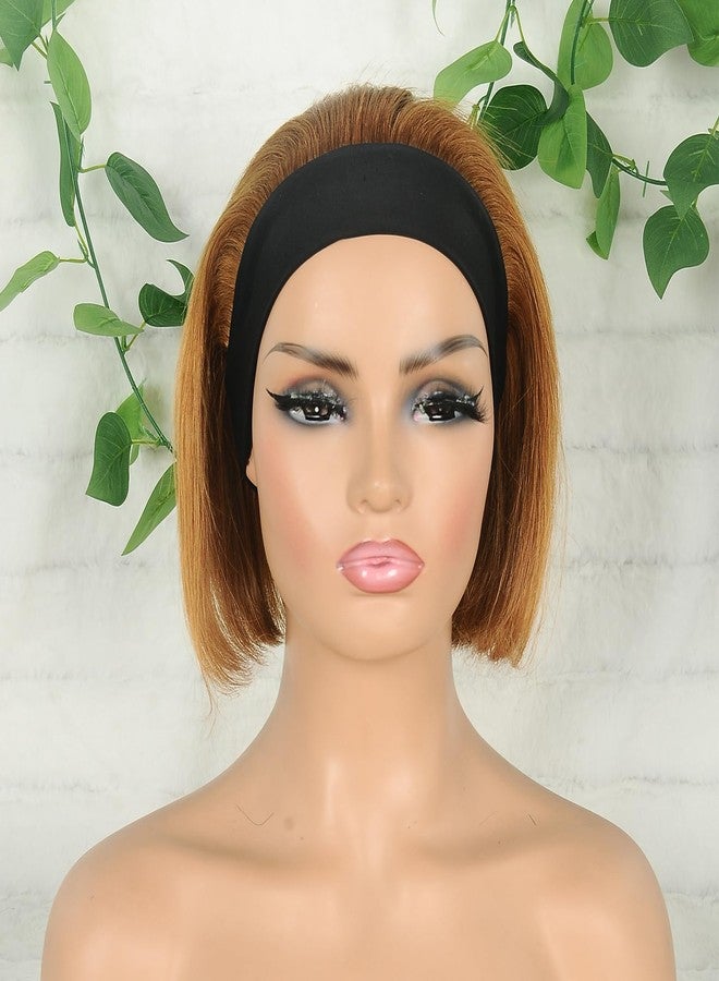 Adette Bob Human Hair Headband Wigs Straight Brown Wigs For Black Women Short Bob Human Hair Wigs Color #30 Golden Brown None Front Lace 150% Density Brazilian Human Hair (8") - Image 5