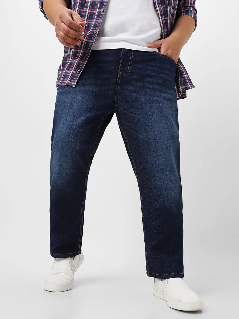 Urbano Fashion Urbano Plus Men's Dark Blue Regular Fit Washed Jeans Stretchable