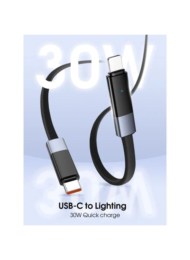 لدنيو كابل شحن سريع LDNIO 30W USB-C إلى Lightning لأجهزة آيفون سلسلة 14/13/12/11/X/8 وآيباد برو - 1 متر، أسود - Image 2