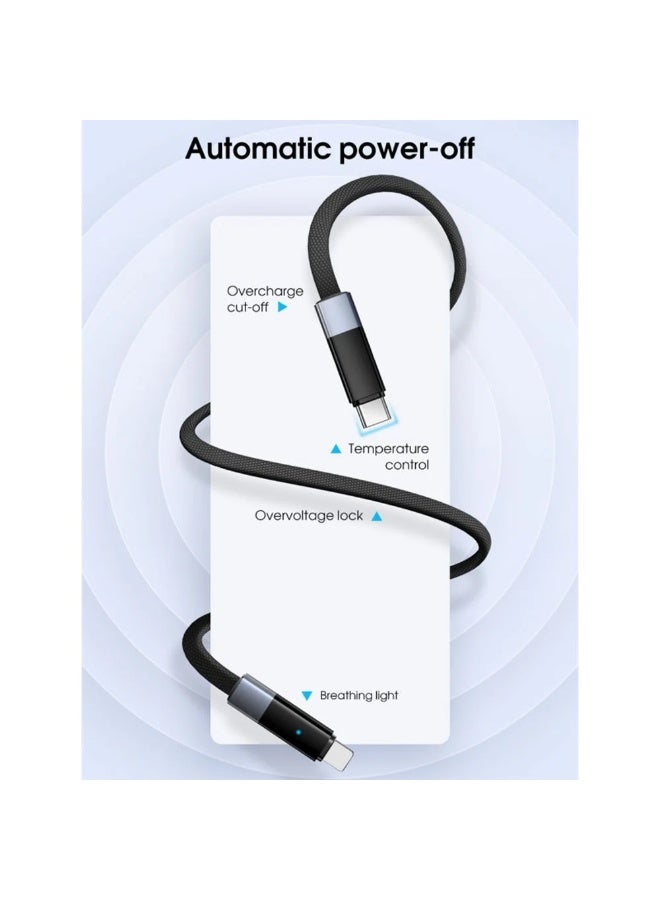 لدنيو كابل شحن سريع LDNIO 30W USB-C إلى Lightning لأجهزة آيفون سلسلة 14/13/12/11/X/8 وآيباد برو - 1 متر، أسود - Image 4