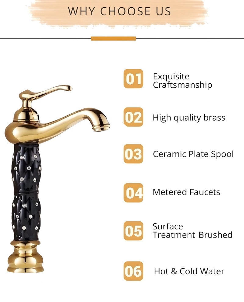 24x7 eMall Black Gold Basin Tap Faucet Mixer ~ 28 Cms Height Table Mounted with 2 Braided Connection Pipes 450mm(Without pop-up) (Black Diamond) - Image 2