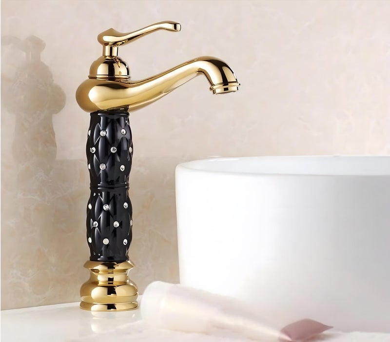 24x7 eMall Black Gold Basin Tap Faucet Mixer ~ 28 Cms Height Table Mounted with 2 Braided Connection Pipes 450mm(Without pop-up) (Black Diamond) - Image 1