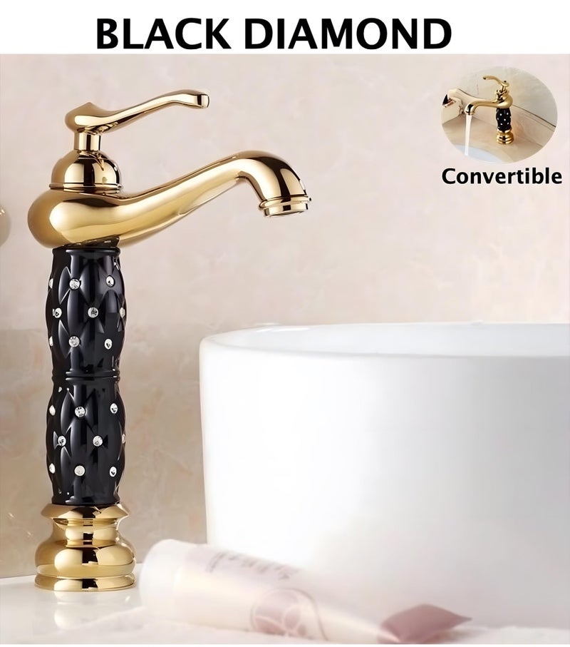 24x7 eMall Black Gold Basin Tap Faucet Mixer ~ 28 Cms Height Table Mounted with 2 Braided Connection Pipes 450mm(Without pop-up) (Black Diamond) - Image 4