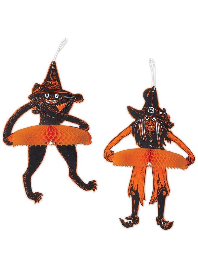 بيستل لوحة ساحرة وقطة تانجو هالوين عتيقة من بيستل، مقاس 15-16 بوصة، أسود/برتقالي/أبيض - Image 1