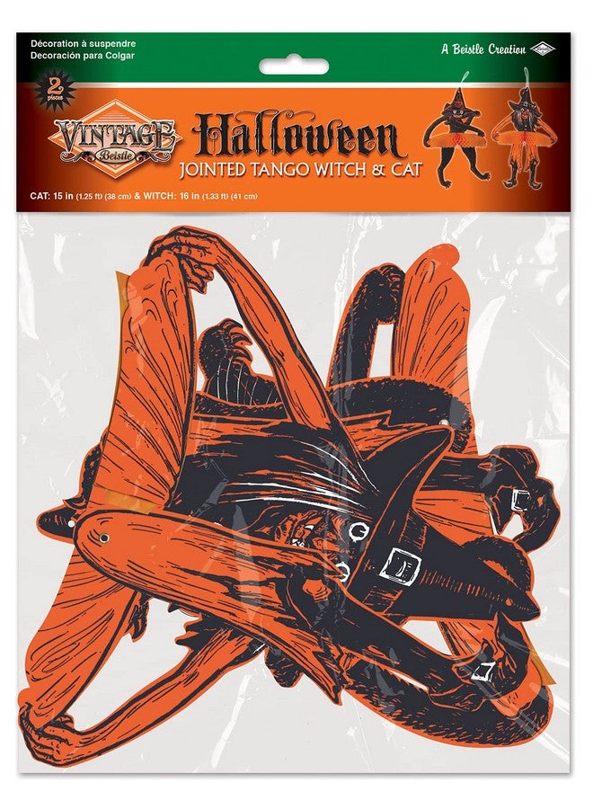 بيستل لوحة ساحرة وقطة تانجو هالوين عتيقة من بيستل، مقاس 15-16 بوصة، أسود/برتقالي/أبيض - Image 2