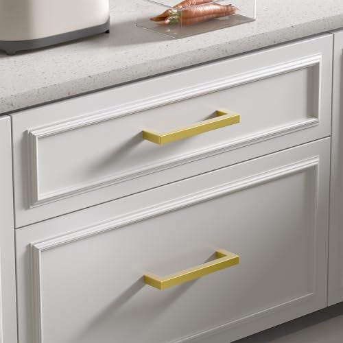 goldenwarm Gold Drawer Pulls 10in Brass Hardware for Cabinets - LSJ12GD256 Modern Square Bar Pulls for Cabinets Brushed Brass Drawer Handles 10 Pack Closet Door Hardware - Image 3
