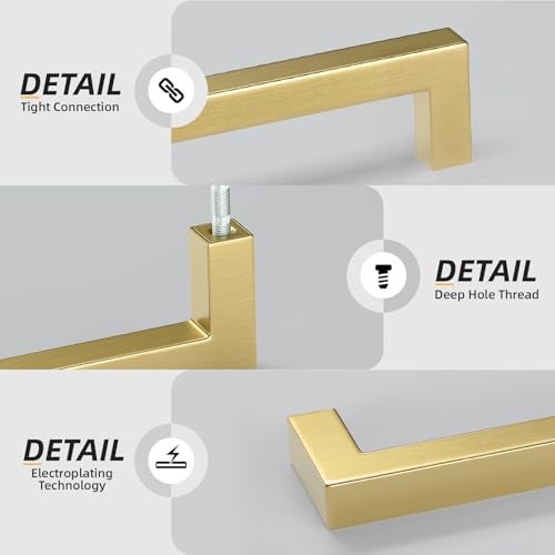 goldenwarm Gold Drawer Pulls 10in Brass Hardware for Cabinets - LSJ12GD256 Modern Square Bar Pulls for Cabinets Brushed Brass Drawer Handles 10 Pack Closet Door Hardware - Image 5