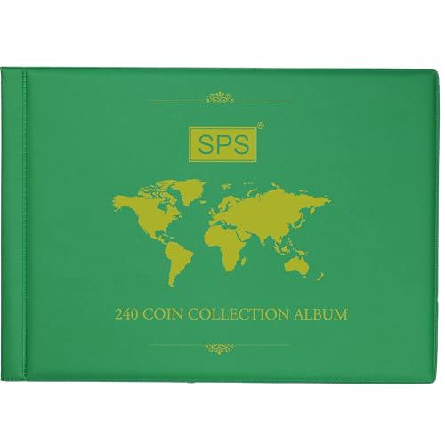 SPS Coin Collection Album – 240 Pockets | Holds Small & Large Coins | 14 Sheets | Premium Storage for Collectors | Coin Organizer | Emerald Green - Image 1