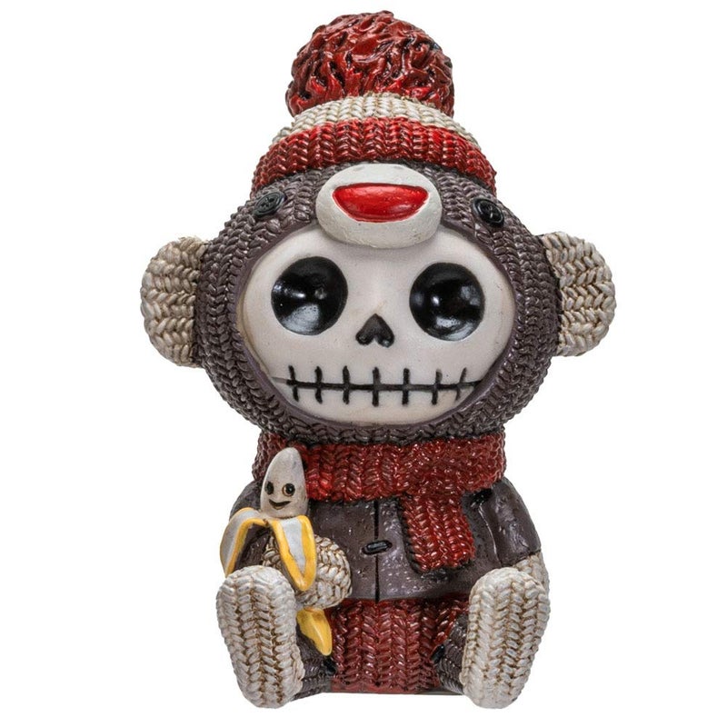 Furrybones Furrybones Summit Collection Sock Munky Figurine Decorative Signature Skeleton in Stuffed Toy Sock Monkey Costume 3 Inch Tall Collectible Statue