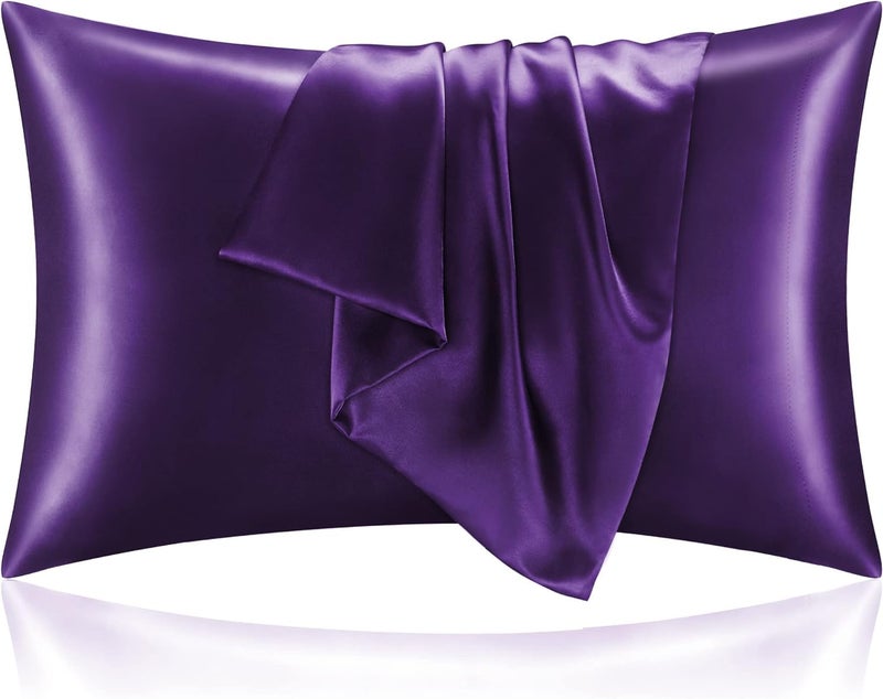 DEHMAN Satin Silk Pillow Covers for Hair and Skin Pack of 2 Toddler Pillow Cover | Silk Pillowcases for Hair and Skin | Soft Comfortable Toddle Pillowcases 12 x 19 Inch (Purple) - Image 1