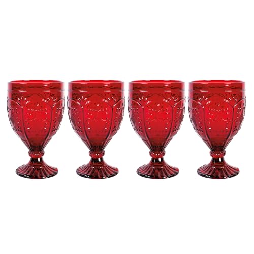 Fitz and Floyd Trestle Glassware Ornate Goblets 4 Count Pack of 1 Red