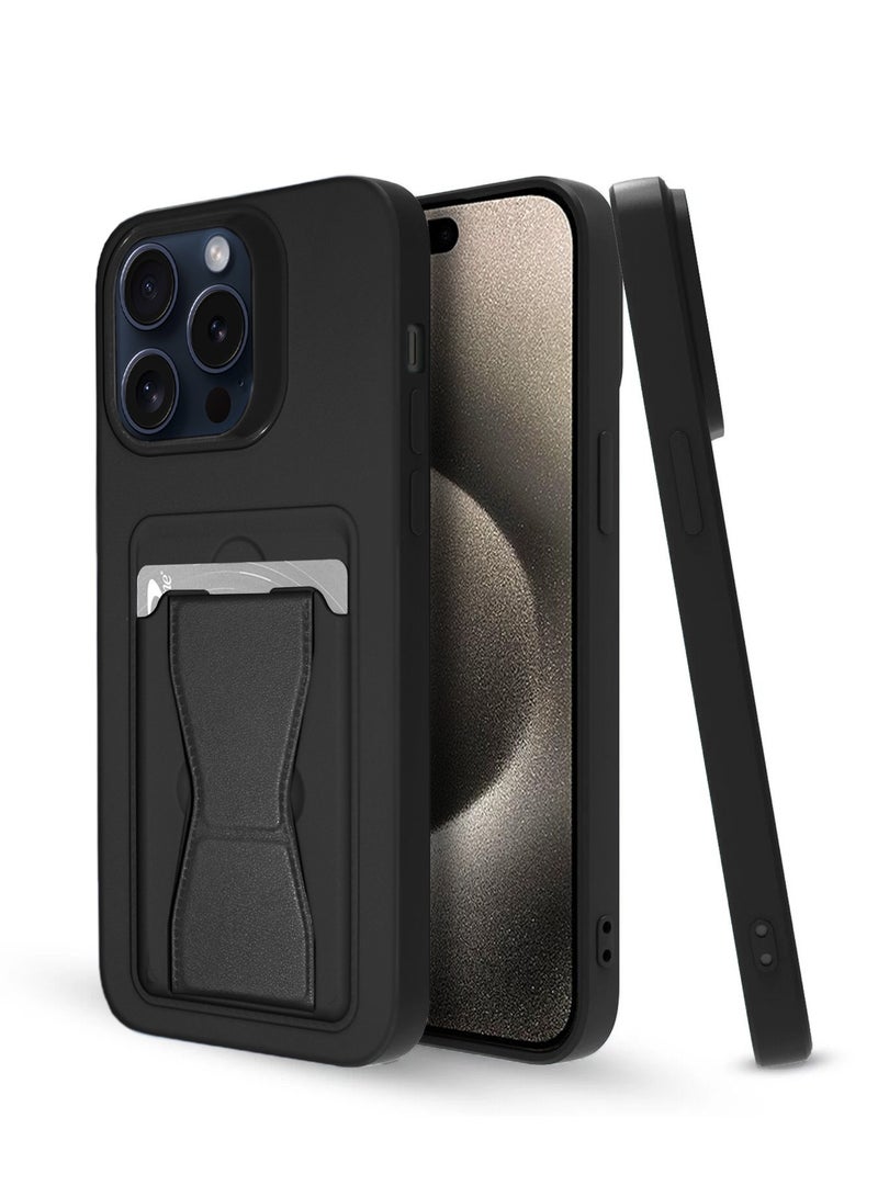 Wtech Silicone TPU With Card Holder Case Cover For Apple iPhone 15 Pro Max 2023 Black - Image 1