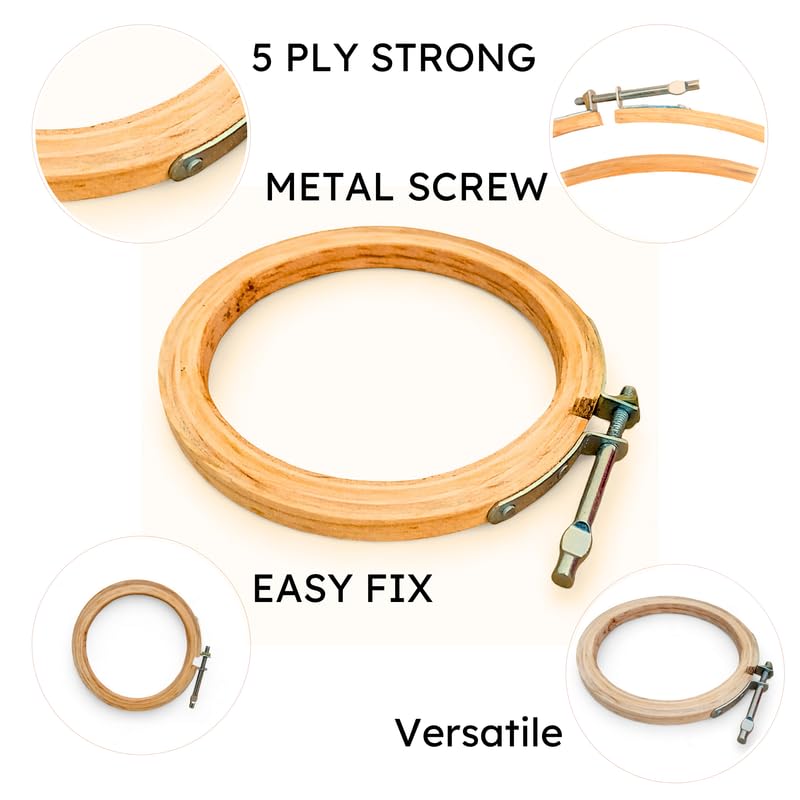 ADW CRAFT'S 10 INCH Embroidery Wooden Hoop(5 PLY, Pack of 3),Wooden Hoop Ring for Embroidery Kit,Wooden Embroidery Hoop Ring Frame,Wooden Frames for Craft Hoop Frame,Mini Wooden Hoop,Hand Embroidery Frame Wooden  - Image 5