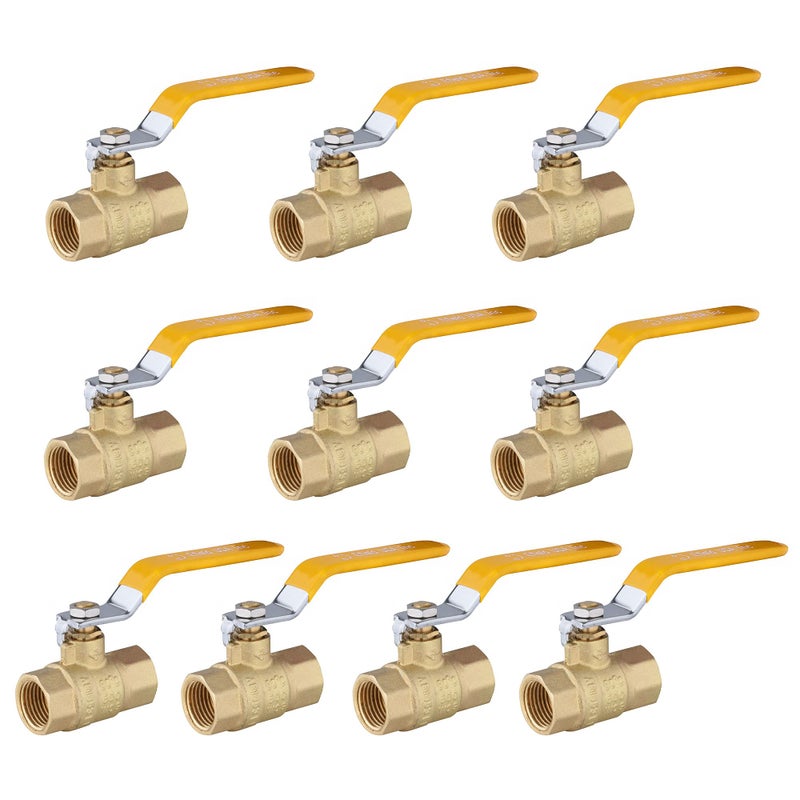 Pack of 10 EFIELD 34Inch 600 WOG FNPT Heavy Duty Full Port Brass Ball Valve FIP Threaded Yellow HandleVALVE22810PCS
