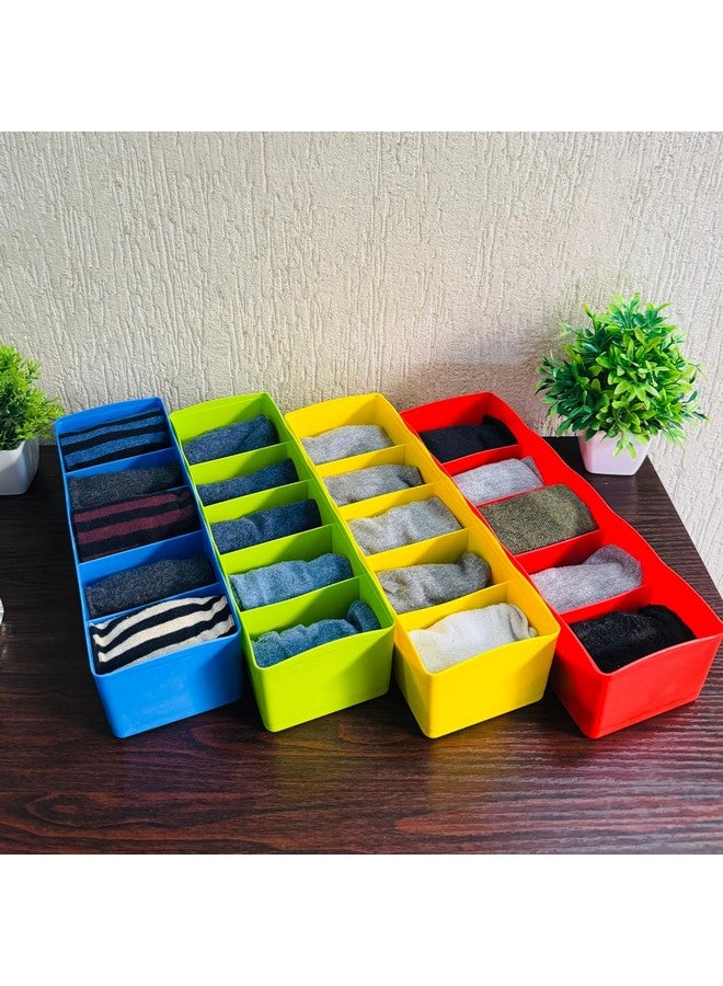 Go Hooked Go Hooked Multipurpose Storage Drawer Organiser Socks Organiser Versatile Durable Compact Efficient Sturdy Space Saving Organize Multi Function Practical Convenient Set of 4 Multicoloured Plastic  - Image 1