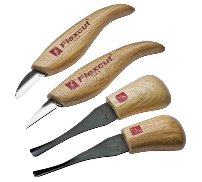 Flexcut Wood Carving Tools Beginner Palm & Knife Set KN600 | Includes Cutting Knife and Detail Knife Plus Two Palm Tools | 1095 High Carbon Steel Blades and Ergonomic Ashwood Handles - Image 1