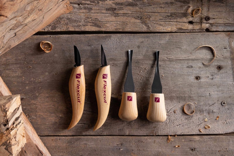 Flexcut Wood Carving Tools Beginner Palm & Knife Set KN600 | Includes Cutting Knife and Detail Knife Plus Two Palm Tools | 1095 High Carbon Steel Blades and Ergonomic Ashwood Handles - Image 3