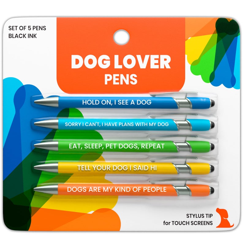 rubyloo Funny Dog Lover Pen Set - 5-Piece Dog-Themed Stylus Pens for Christmas, Stocking Stuffers, or Birthdays - Ideal for Dog Moms, Dads, Friends, Groomers, Vets, Dog Sitters, Dog Walkers, Co-Workers - Image 1
