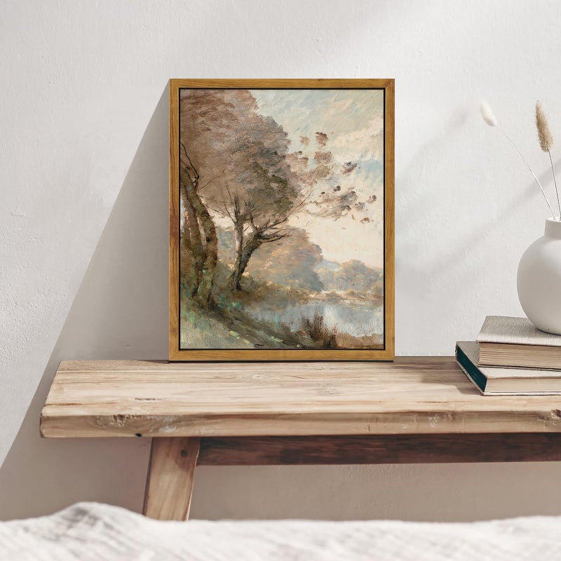 KBKBART Framed Canvas Wall Art Vintage Southwest Decor  Retro Neutral Landscape Riverside Botanical Art Prints Painting  Rustic Farmhouse Wall Decor Ready To Hang for Bedroom  Bathroom  Living Room - Image 3