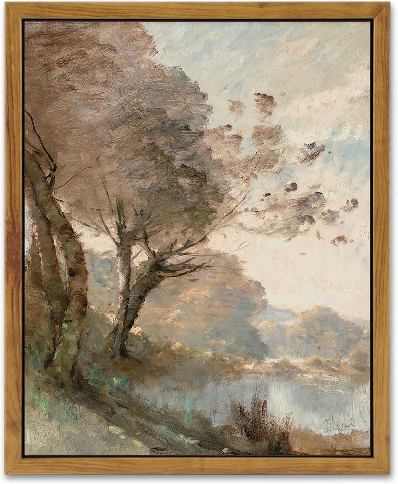 KBKBART Framed Canvas Wall Art Vintage Southwest Decor  Retro Neutral Landscape Riverside Botanical Art Prints Painting  Rustic Farmhouse Wall Decor Ready To Hang for Bedroom  Bathroom  Living Room - Image 1