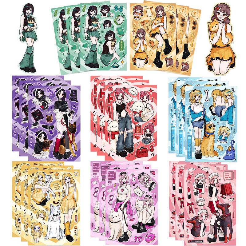 Korean Cartoon Collage Cute Girl Phone Case Stickers Set 8ZD090 cute dog debut (default 8 sheets/bag)