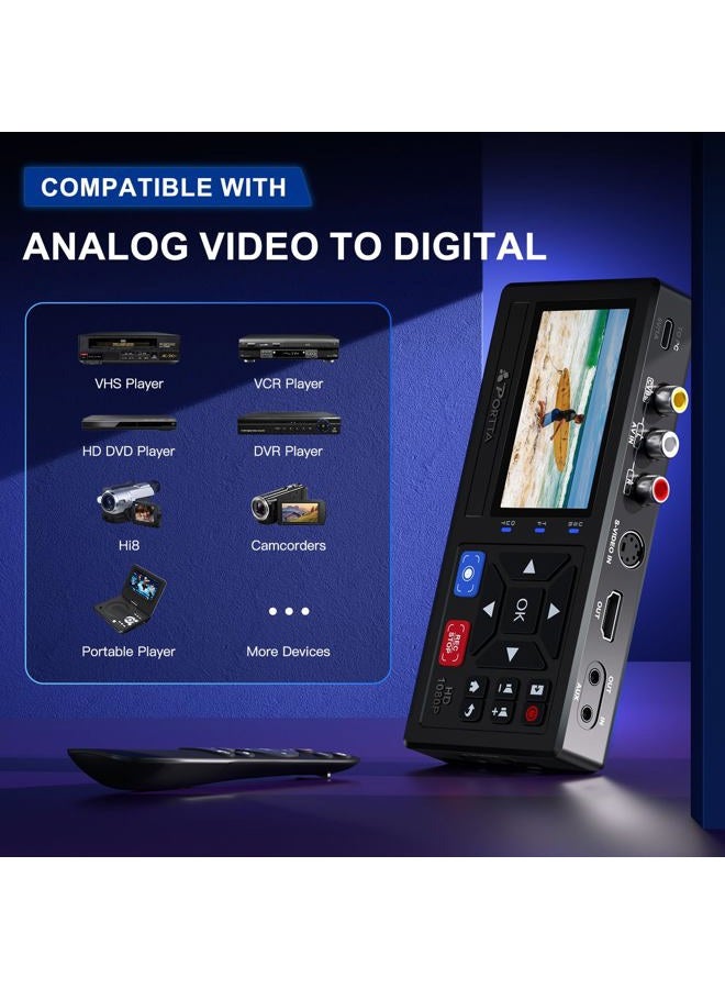 Portta محول PORTTA من VHS إلى رقمي، مسجل VHS إلى رقمي مع جهاز تحكم عن بعد، محول RCA إلى HDMI متوافق مع VHS، VCR، DVR، DVD، Hi8، Mini DV، كاميرا فيديو، شريط كاسيت، وحدات تحكم الألعاب - Image 5