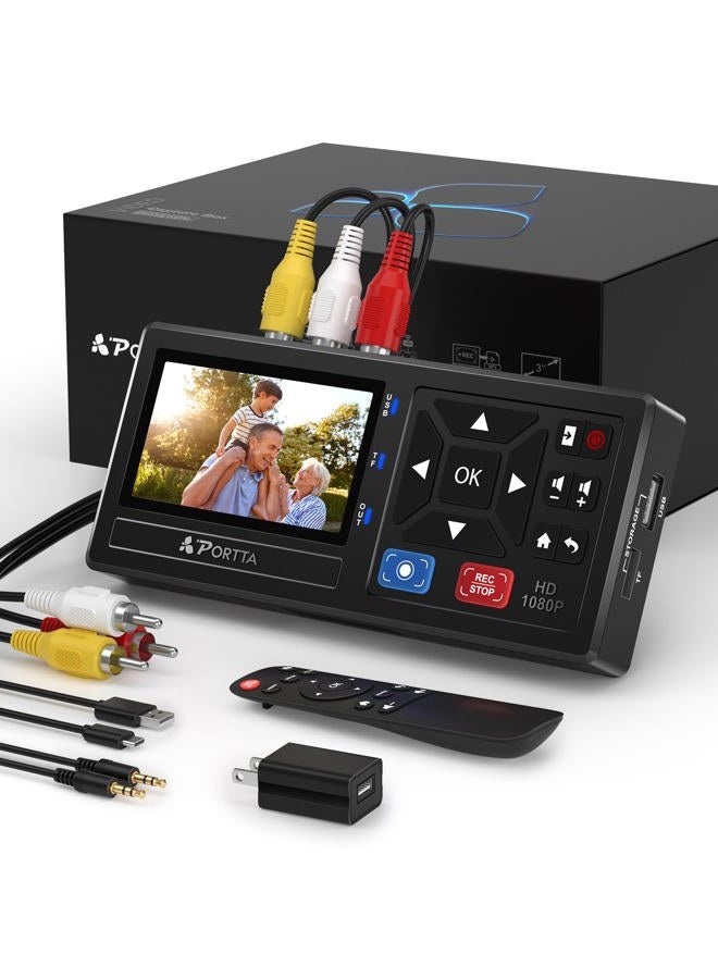 Portta محول PORTTA من VHS إلى رقمي، مسجل VHS إلى رقمي مع جهاز تحكم عن بعد، محول RCA إلى HDMI متوافق مع VHS، VCR، DVR، DVD، Hi8، Mini DV، كاميرا فيديو، شريط كاسيت، وحدات تحكم الألعاب - Image 1
