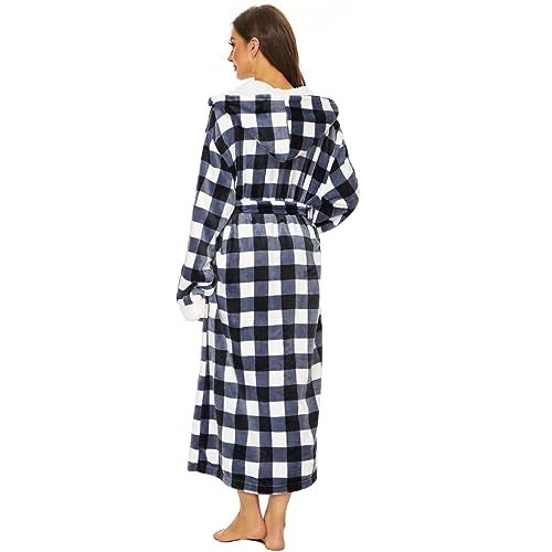 iniber Plush Robes for Women, Womens Robe Long, Fuzzy Fluffy Soft Warm Fleece Hooded Bathrobe - Image 3