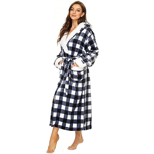 iniber Plush Robes for Women, Womens Robe Long, Fuzzy Fluffy Soft Warm Fleece Hooded Bathrobe - Image 2