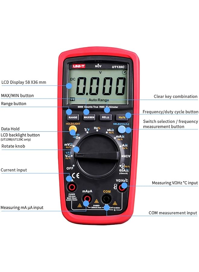 UNI-T Ut139C Digital Multimeter Auto Range True Rms Meter Handheld R 6000 Count Voltmeter Temperature Test - Image 2