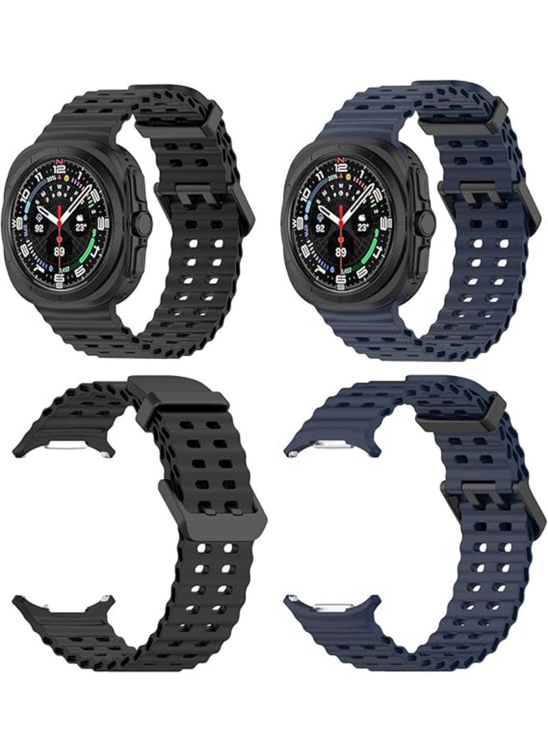 Aookay 2 Pcs Rugged Band Compatible with Samsung Galaxy Watch 7 Ultra Band 47mm,Adjustable Soft Breathable Silicone Sport Strap Marine Bands for Galaxy Watch Ultra Men Women (Black+Blue)  - Image 1
