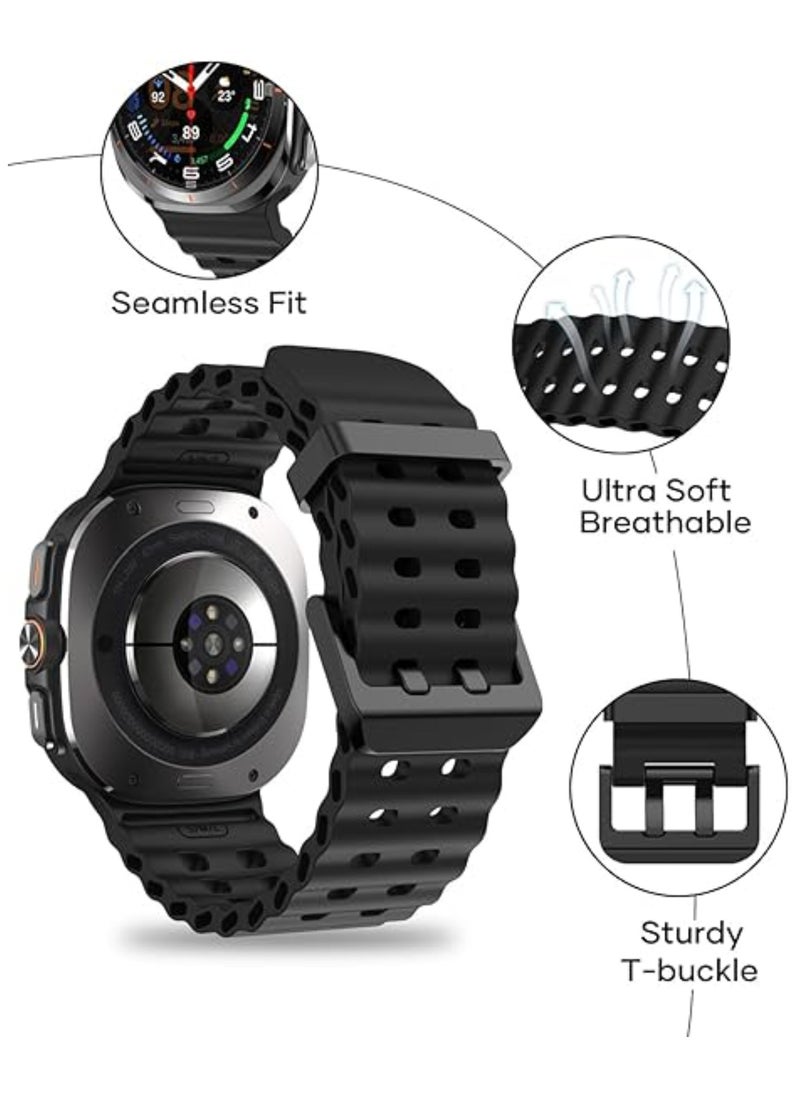Aookay 2 Pcs Rugged Band Compatible with Samsung Galaxy Watch 7 Ultra Band 47mm,Adjustable Soft Breathable Silicone Sport Strap Marine Bands for Galaxy Watch Ultra Men Women (Black+Blue)  - Image 5