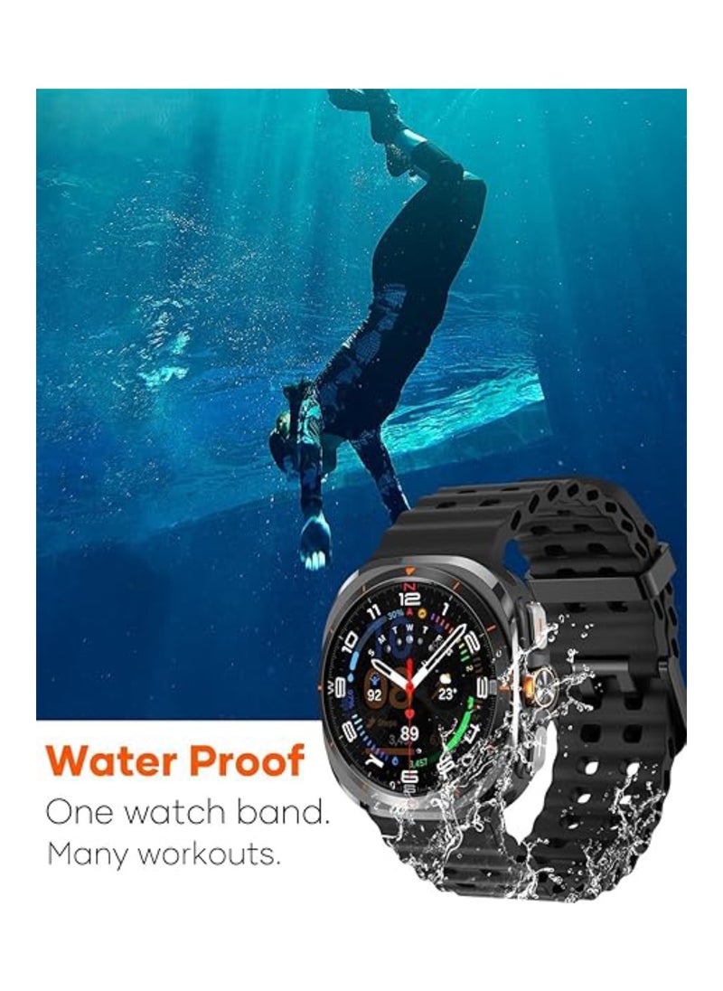Aookay 2 Pcs Rugged Band Compatible with Samsung Galaxy Watch 7 Ultra Band 47mm,Adjustable Soft Breathable Silicone Sport Strap Marine Bands for Galaxy Watch Ultra Men Women (Black+Blue)  - Image 4