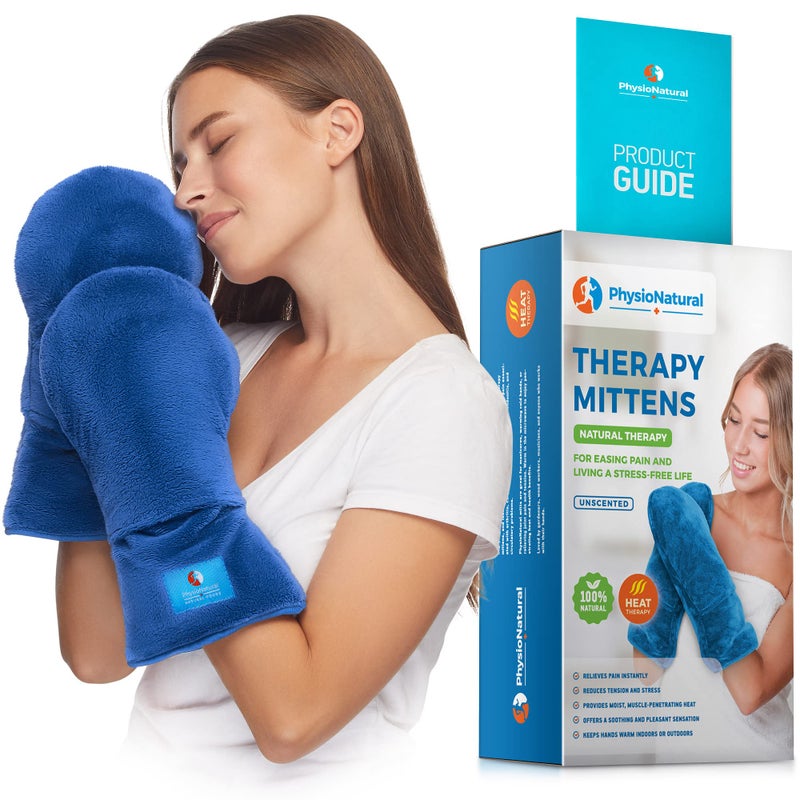 PhysioNatural Microwavable Therapy Mittens with Flaxseed â€“ Moist Heat Therapy Relief for Hands and Fingers in Cases of Stiff Joints, Trigger Finger, Inflammation, Raynaud's, Carpal Tunnel â€“ Natural Unscented Gloves - Image 1