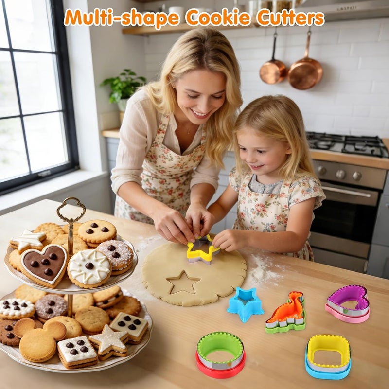 HINZER Sandwich Cutter and Sealer Set 4 Pcs Bread Decruster Sandwich Cutter Pancake Maker Heart Square Circle Dinosaur Shape DIY Cookie Cutters Gift for Kids Adult Boys Girls - Image 2