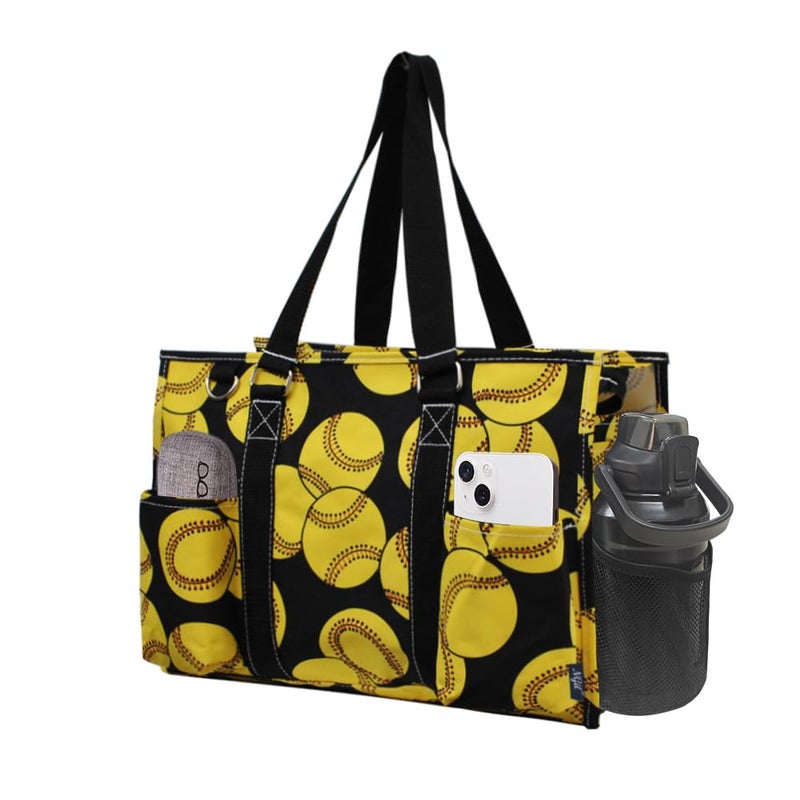 NGIL Utility Water Resistant Tote Bag, Top Zipper Closure, Perfect Gifts for Working Women, Nurses, Gym bag (Softball-black) - Image 1