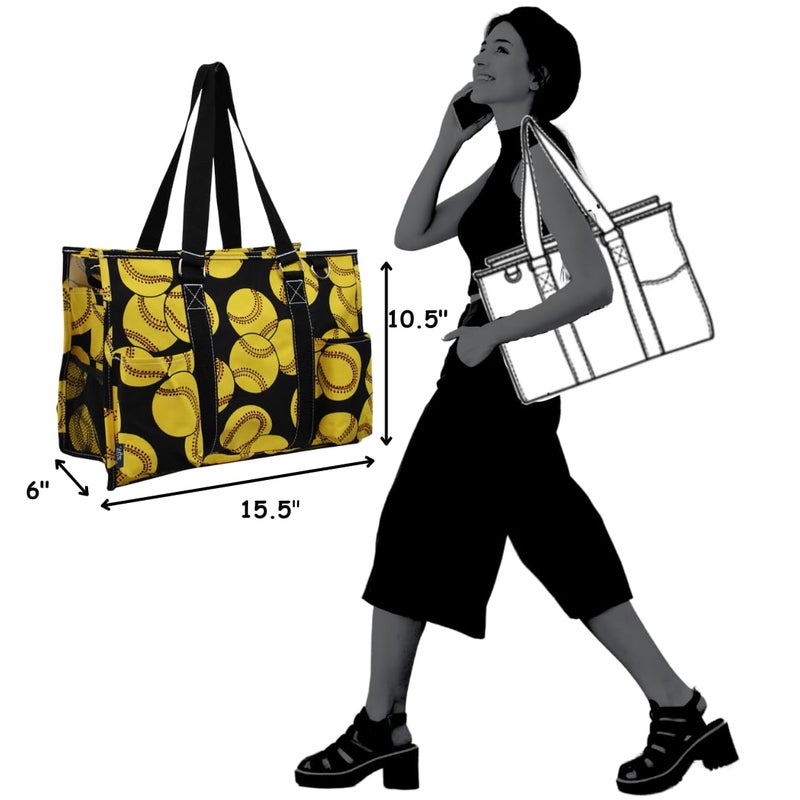 NGIL Utility Water Resistant Tote Bag, Top Zipper Closure, Perfect Gifts for Working Women, Nurses, Gym bag (Softball-black) - Image 2