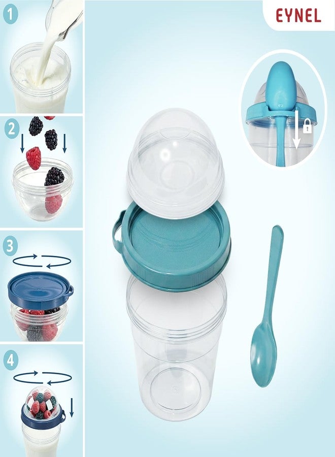 EYNEL 4 Pack 17 oz Small Breakfast On The Go Yogurt Parfait Cups, Reusable Plastic Containers with Lids and Spoons, Perfect Jars for Overnight Oats Cereal Granola Oatmeal (5 Colors) - Image 5