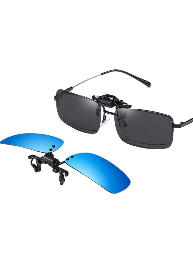 Bai Xiaoshe Bai Xiao Shu Square Sunglasses Clip-On [Sunglasses - Black Gray Clip], For Driving And Daily Use, Unisex - Image 1