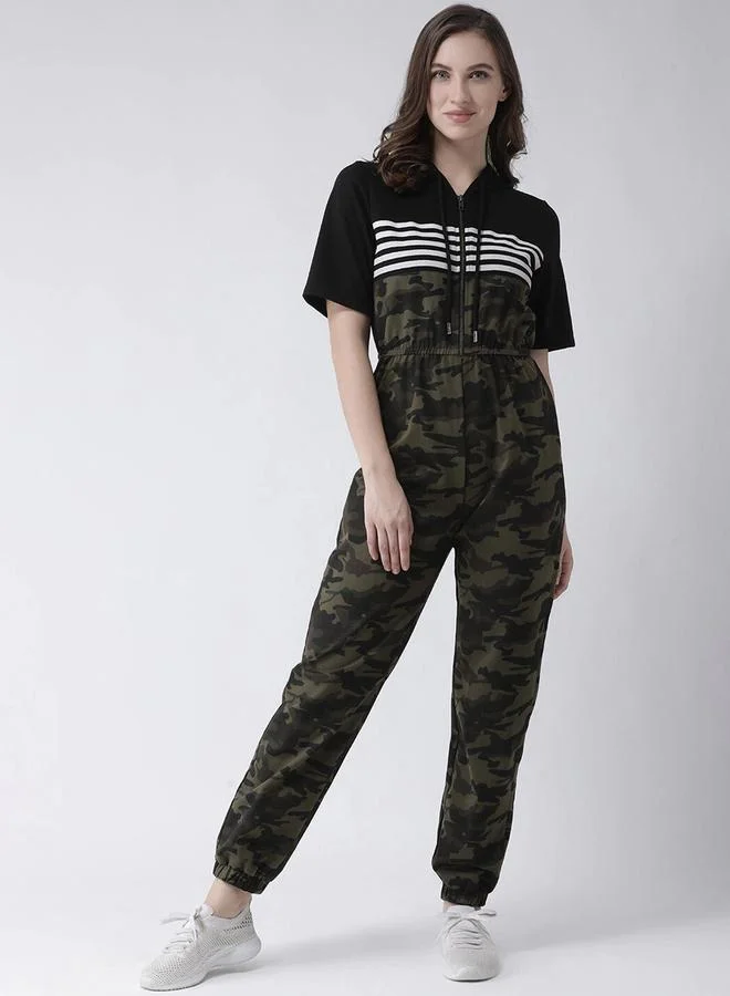 Kassually Kassually Striped Printed Short Sleeve Zipped Jumpsuit