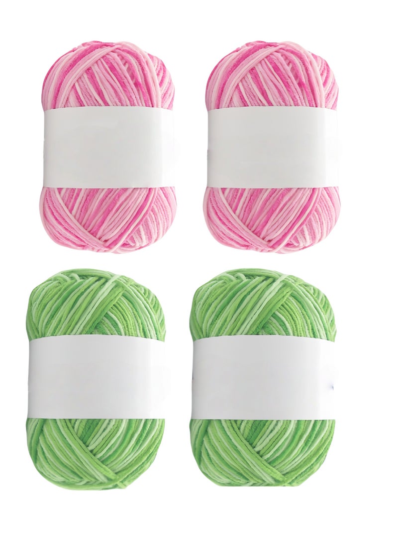 Pack of 4 Cotton Hand Knitting Multi Strand Thread Yarn,for Knitting Crochet and Crafts, Great for Garments, Sweaters, Scarves, Hats, and Craft Projects  Pink/White and Green/White - Image 1