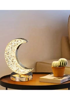 Home Care Crescent Moon Table Lamp, Stepless Dimmable Touch Lamp with 3 Colors, Rechargeable Night Light with USB Port, Ramadan Moon Light Bedside Lamp for Nightstand Desk Bedroom Living Room Home Decor  - Image 2