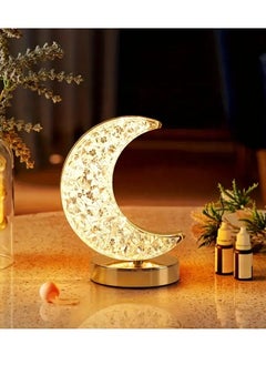 Home Care Crescent Moon Table Lamp, Stepless Dimmable Touch Lamp with 3 Colors, Rechargeable Night Light with USB Port, Ramadan Moon Light Bedside Lamp for Nightstand Desk Bedroom Living Room Home Decor  - Image 3