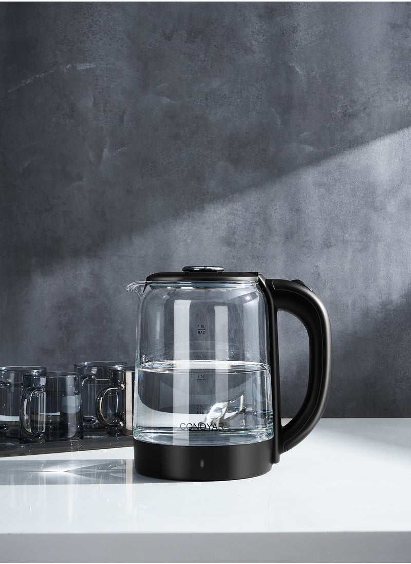 CONOYAR Cordless Electric Kettle 1800W Fast Water Boiler, 1.8L Glass & Stainless Steel Kettle With Wide Opening, LED Indicator, Auto Shut-Off＆Boil-Dry Protection