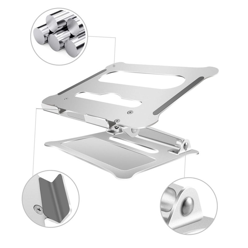 Aluminum Alloy Foldable Laptop Stand Adjustable Height Silver Computer Holder Desk Use - Image 3