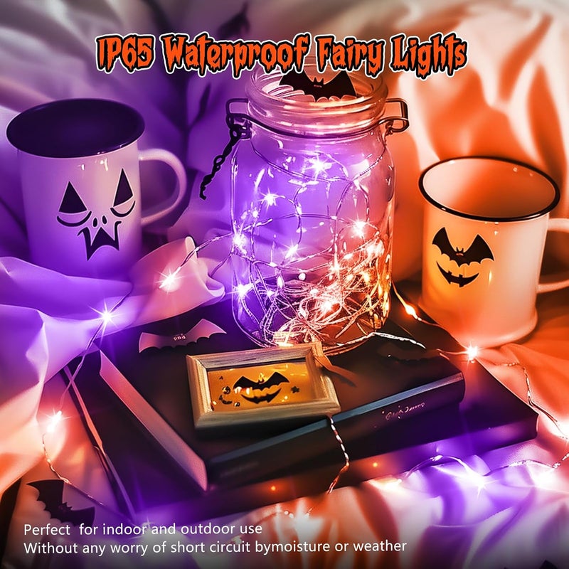 Brightown 12 Pack Purple Orange Fairy Lights Battery Operated String Lights - 7ft 20 LED Waterproof Short Micro Firefly Light for Halloween Decor, Pumpkin DIY Craft, Paper Lantern Decoration - Image 2