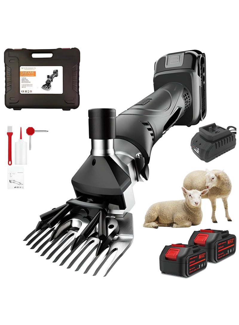 WALALLA Electric Cordless Sheep Shears, 500W Sheep Shearing Clippers with 2 Batteries, 6 Gears Speed Adjustable, Stainless Steel Detachable Blade, Farm Sheep Wool Shearing Clipper for Sheep Goat,Black - Image 1